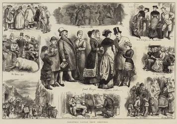 Weihnachtliche Viehschau-Skizzen